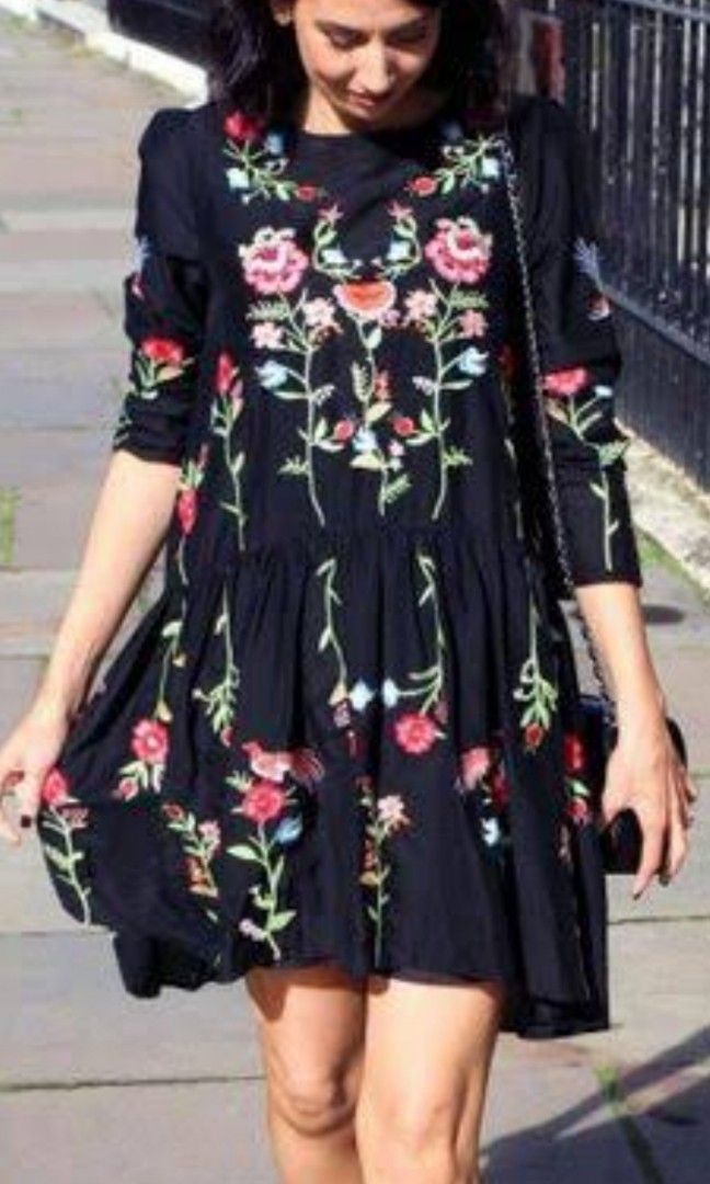 Zara Embroidered Floral Dress, Women's Fashion, Dresses & Sets, Dresses on  Carousell