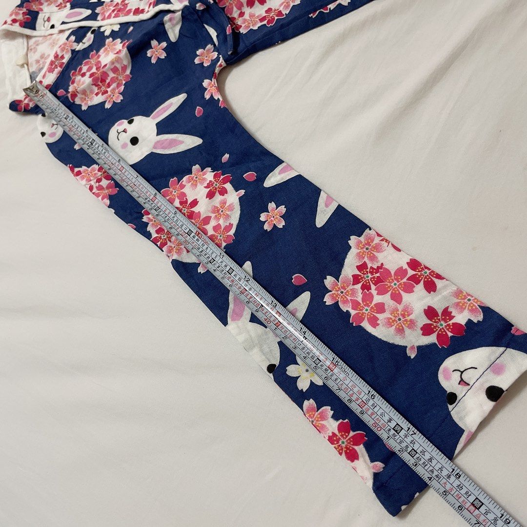 女童長袖日本和服裙款和服可當浴衣130cm兔子櫻花和風雙層棉100%純棉