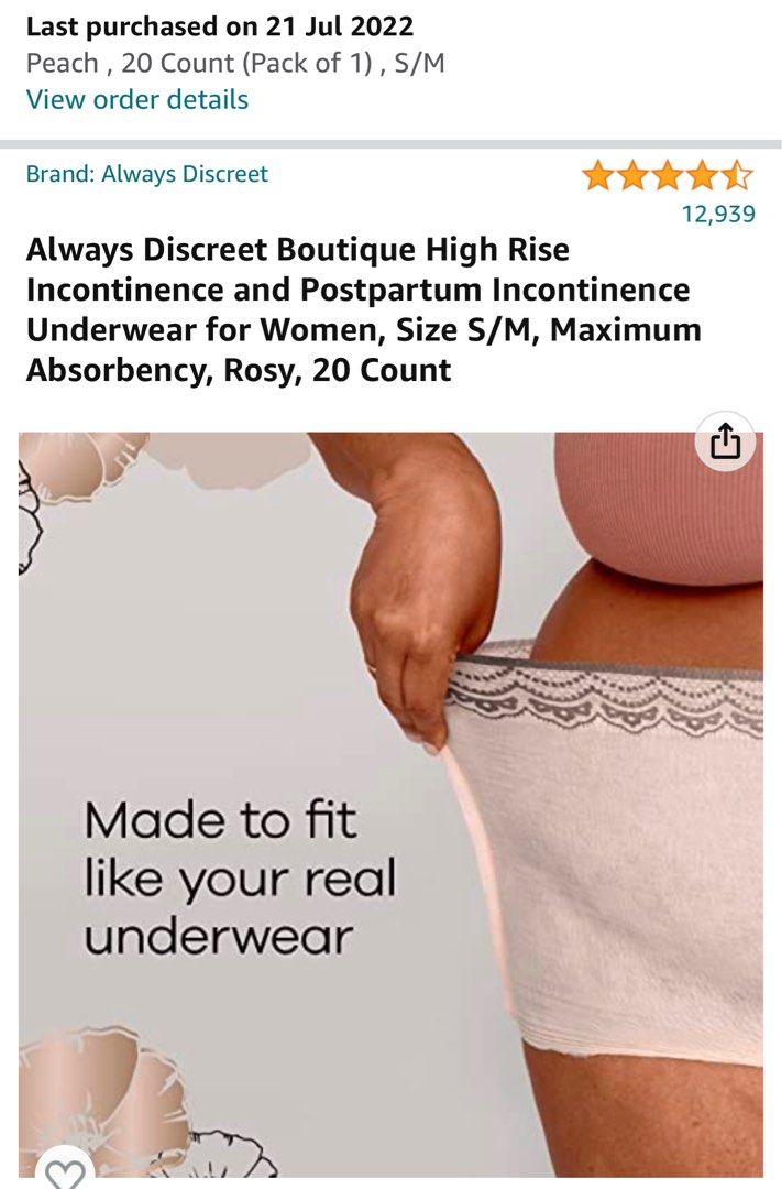 Always Discreet Boutique High-Rise Incontinence Underwear - S/M Maximum  Rosy, 20 ct