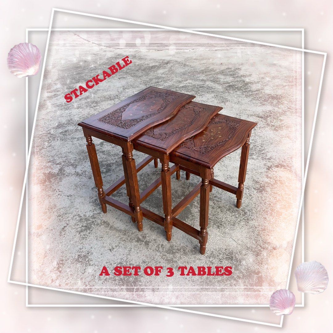 Antique nesting tables set of 3, Furniture & Home Living, Furniture