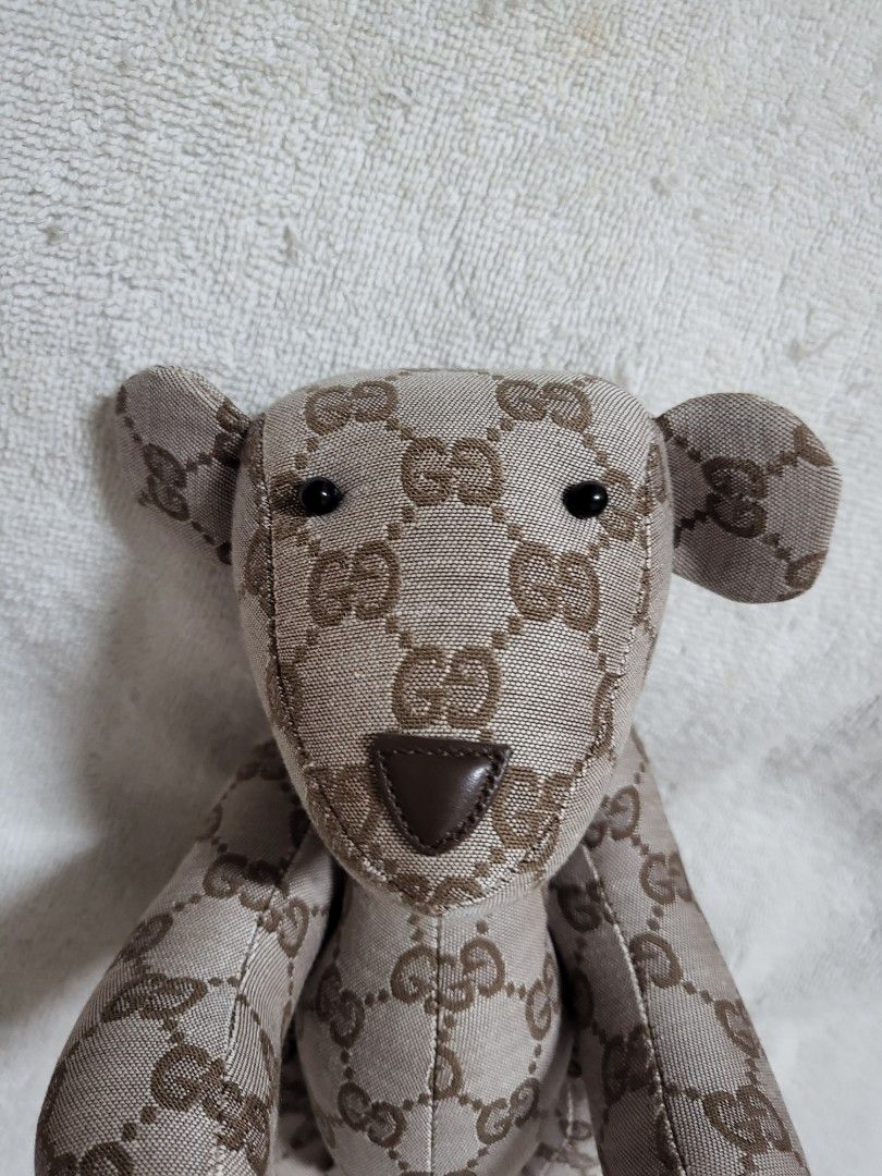 Gucci Teddy Bear Plush Toy Stuffed Animal GG Logo Pattern Monogram Brown  USED