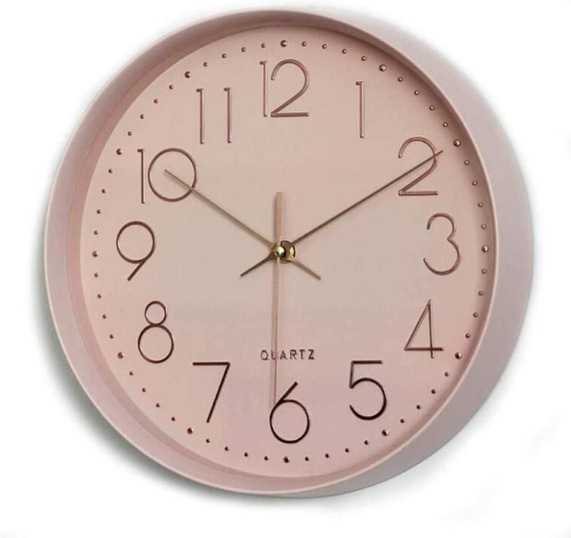 AVEKI Wall Clock, Pink Silent 12 Inch Wall Clock NonTicking Decorative