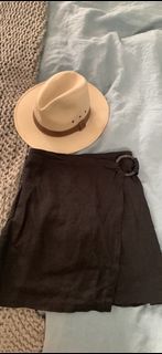 Black summer elastic waist buckle skirt