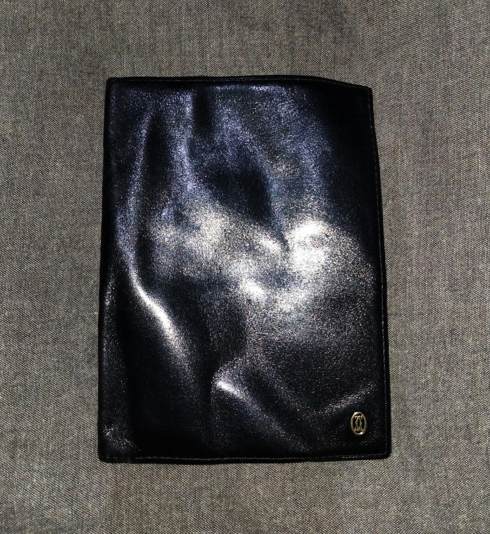 CARTIER Pasha Black 24k Gold Leather Passport Billfold ID Wallet