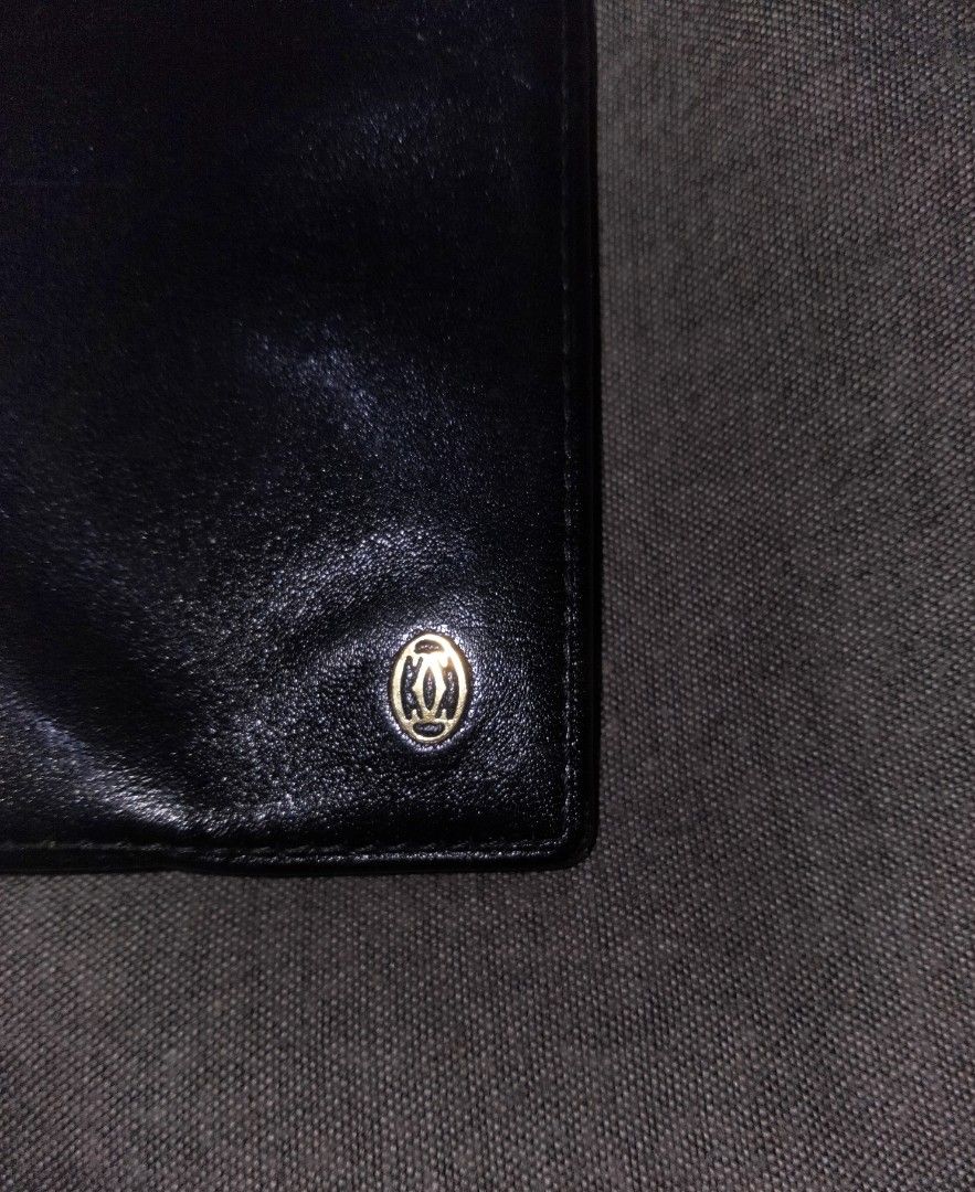 CARTIER Pasha Black 24k Gold Leather Passport Billfold ID Wallet