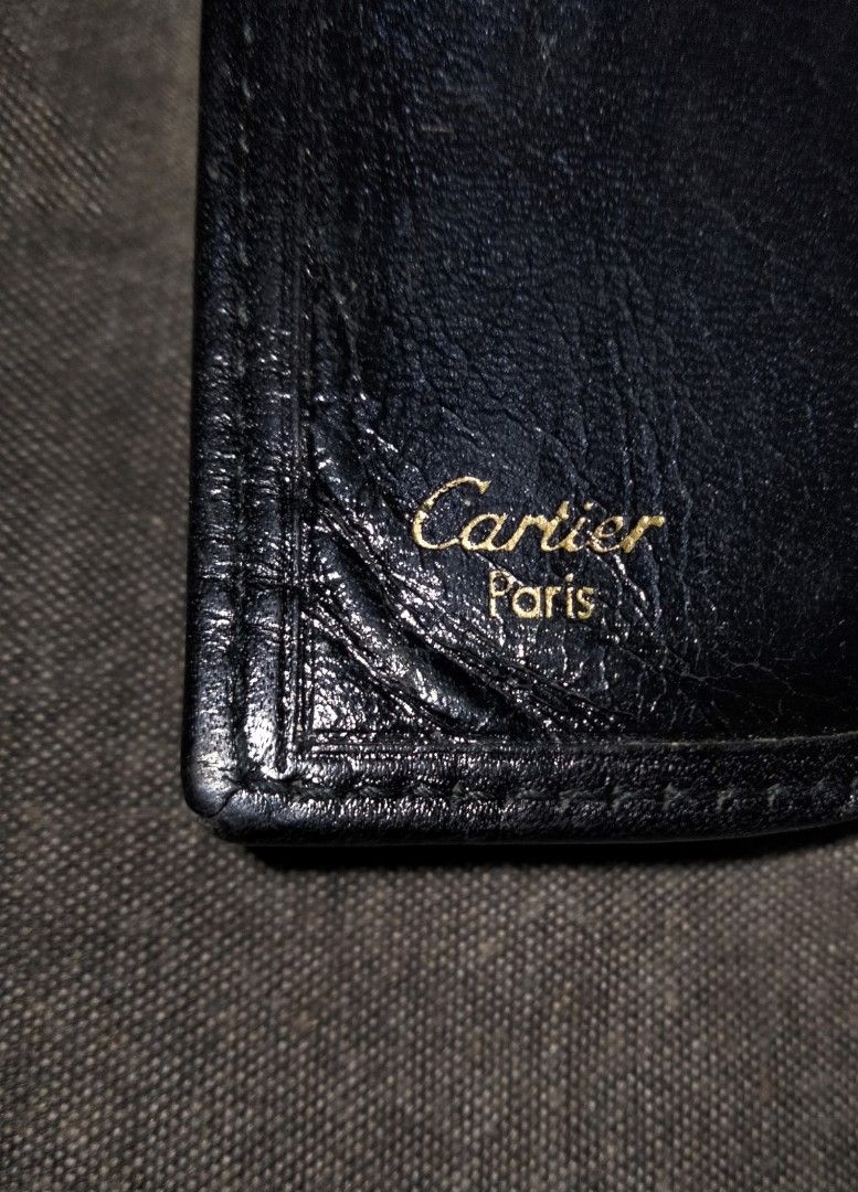 CARTIER Pasha Black 24k Gold Leather Passport Billfold ID Wallet