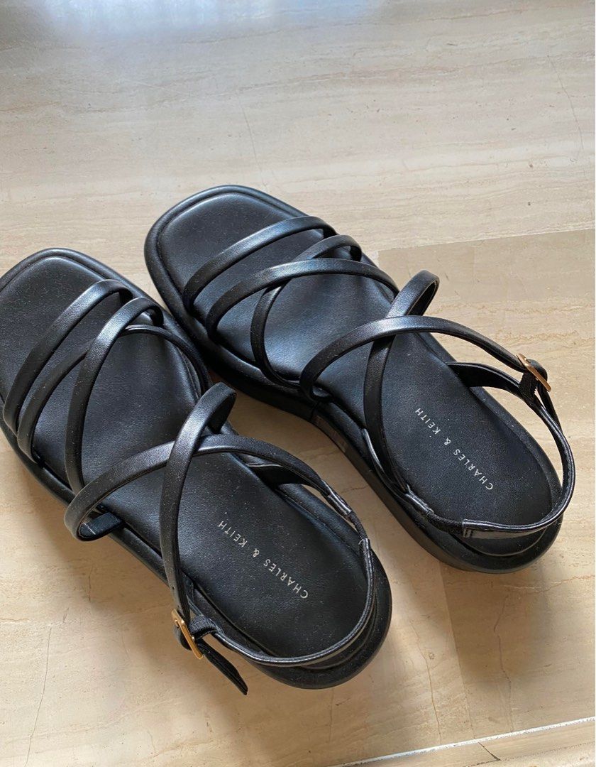 Charles Keith Black Sandals, Women's Fashion, Footwear