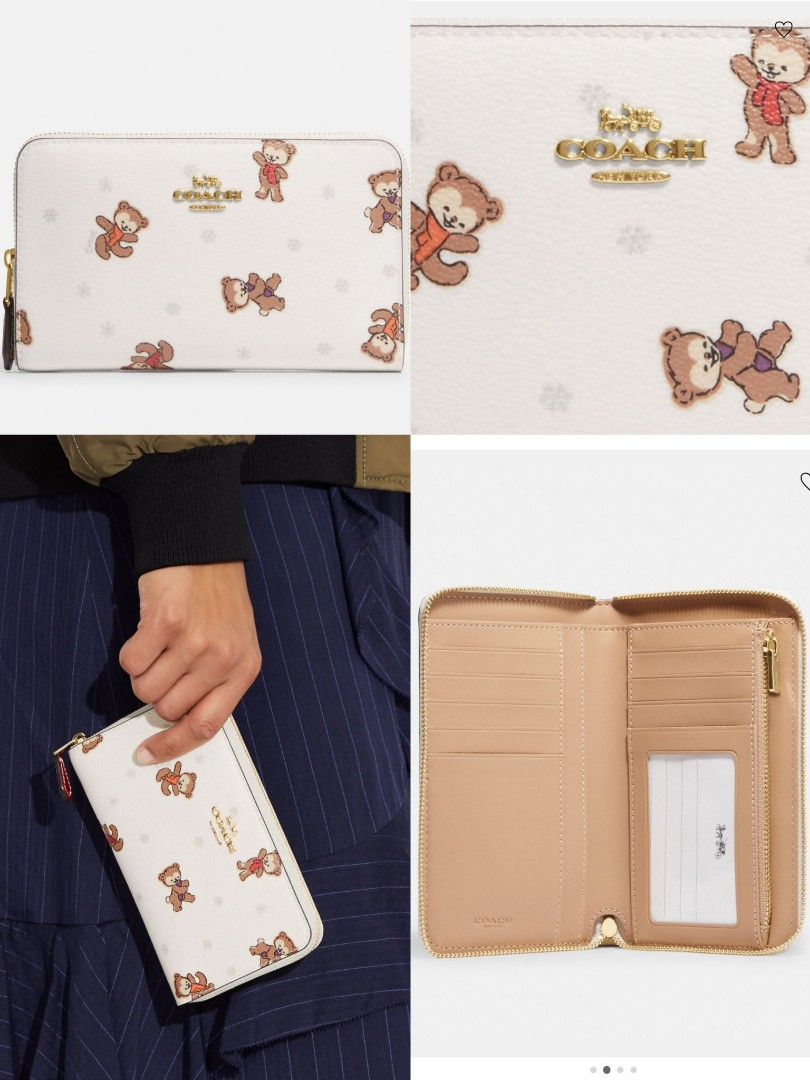 COACH®  Medium Corner Zip Wallet With Bear Snowflake Print