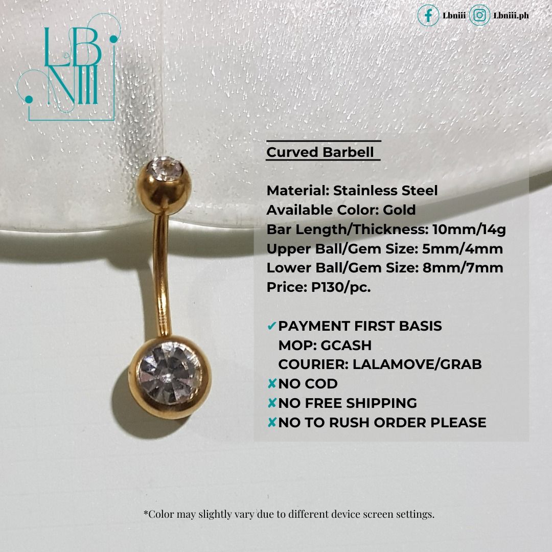 Curved Barbell / Navel Piercing Jewelry / SOLD PER PIECE, Women's Fashion, Jewelry & Organizers