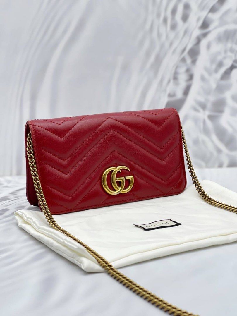 Gucci gg marmont chevron quilted leather flap wallet on a chain cheap