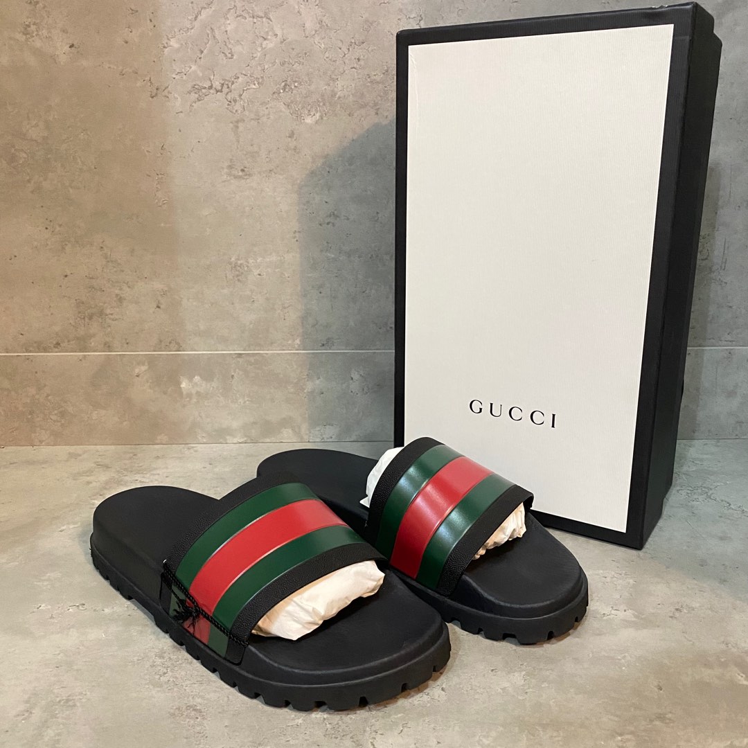 GUCCI WEB RUBBER TREK SLIDE SANDAL