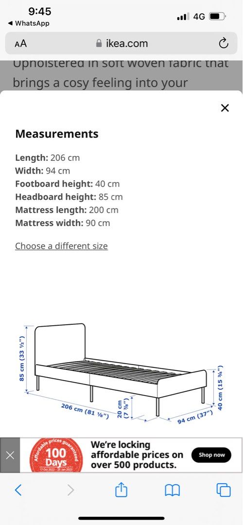 Ikea Single Bed Frame SLATTUM Upholstered bed frame, Knisa light grey