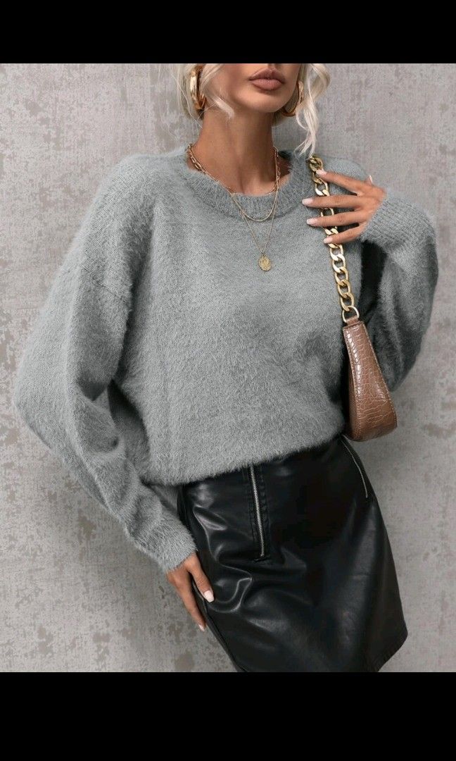 Light Grey Fuzzy Women Sweater size M Women s Fashion Tops Longsleeves on Carousell