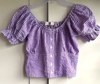 Lilac Checkered Smocked Top