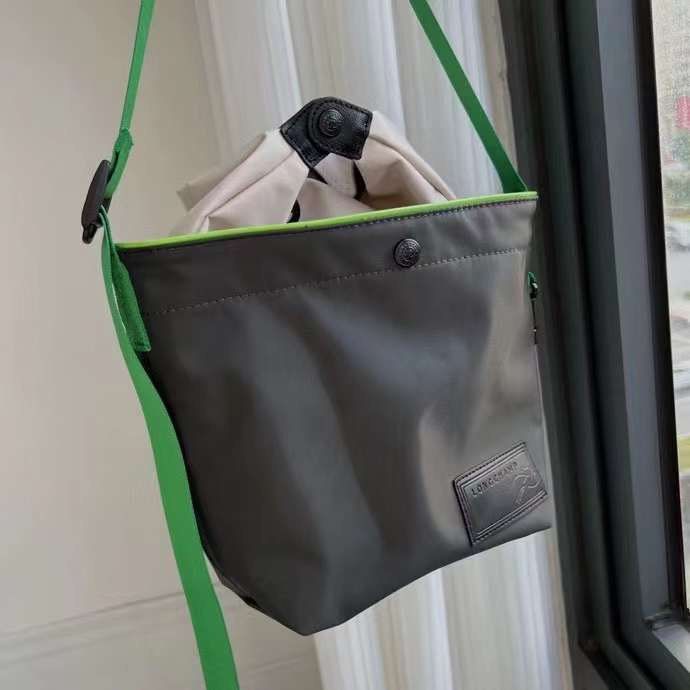 NEW LONGCHAMP Neo Bucket Recycled Polyamide Canvas Bag, Grey, MSRP