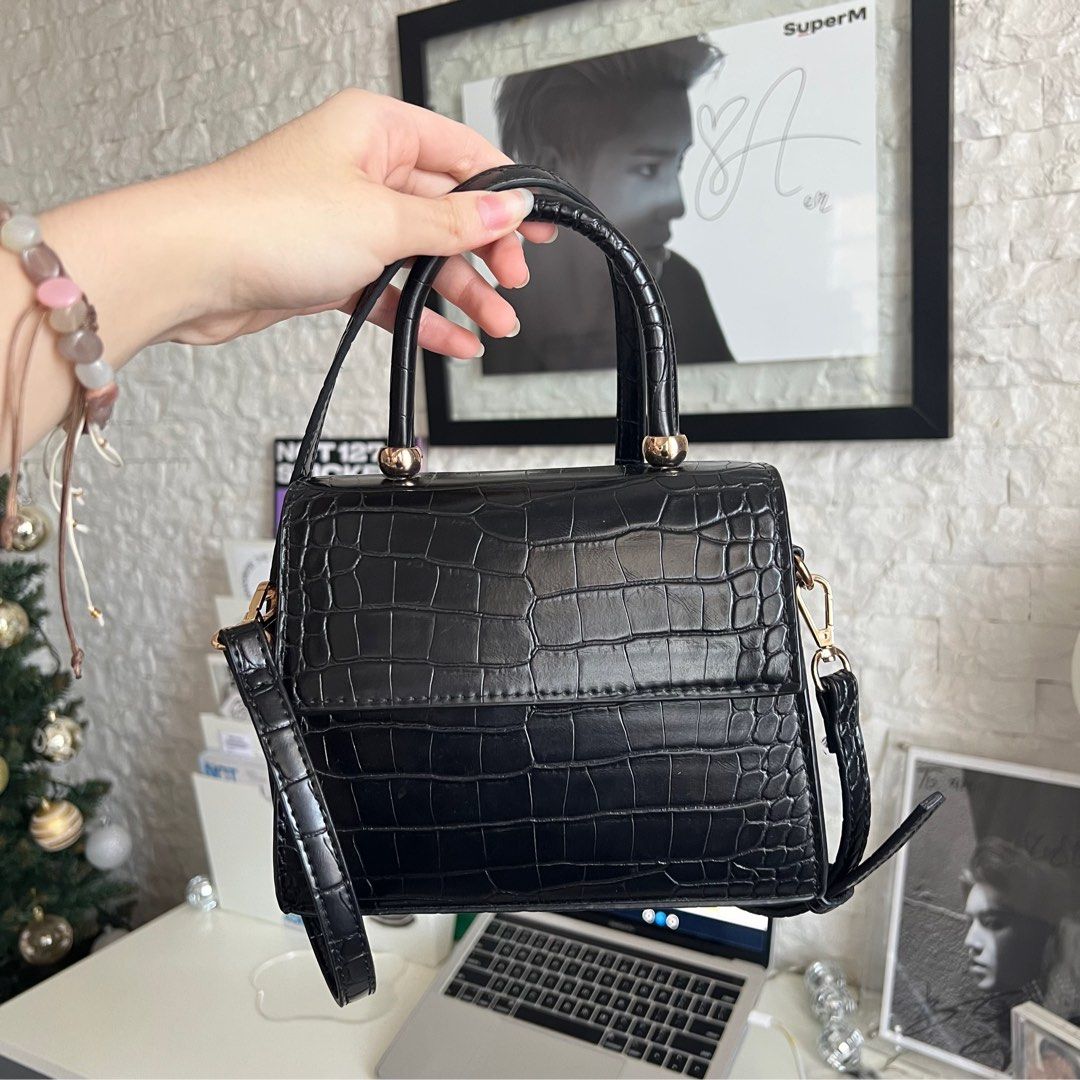 Mango black croc textured sling bag new arrivals