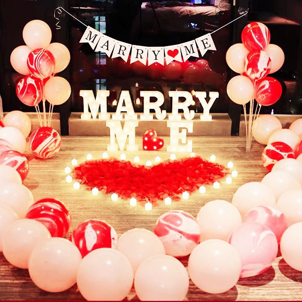 Marry Me Sweet Proposal Set Diy Event Props Confession Hotel Room Decoration  Balloons Led Alphabet Lights Wedding, Hobbies & Toys, Stationery & Craft,  Occasions & Party Supplies On Carousell