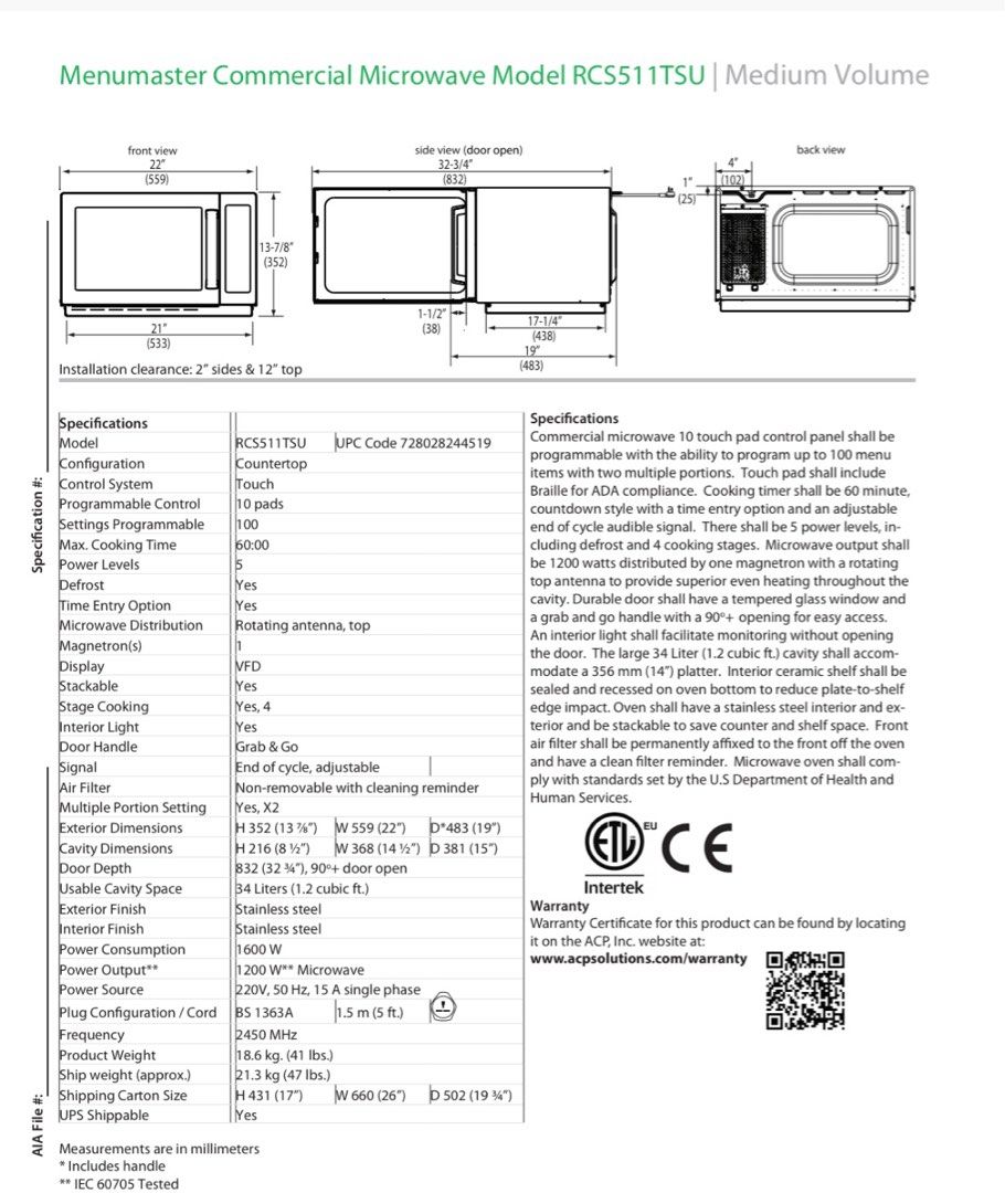 (Menumaster USA) Commercial Microwave Oven, TV & Home Appliances