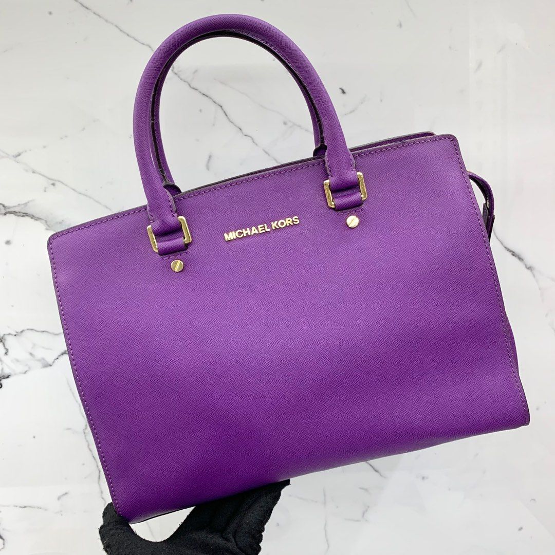 MICHAEL KORS PURPLE LEATHER 2WAY BAG 227016021 @, Women's Fashion, Bags &  Wallets, Tote Bags on Carousell