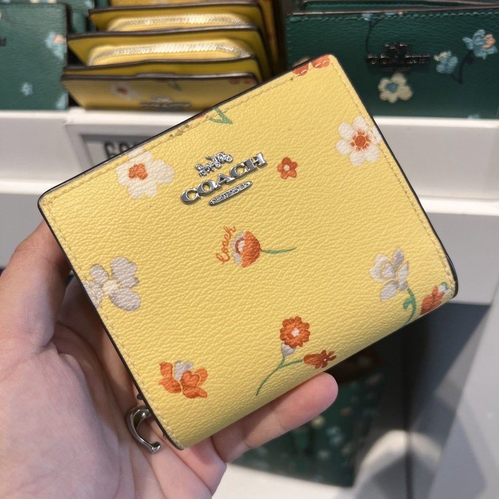 New Coach Original C8704 C8703 Women Snap Wallet with Mystical Floral Print Short Folded Wallet Full Set of Coach Package