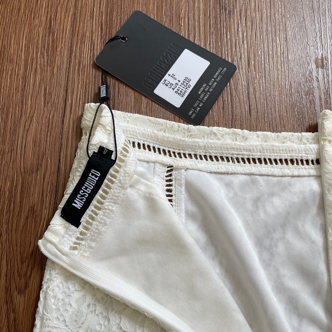 NEW WITH TAG Missguided Cream Lace Light Beige Bandage Midi Skirt Line List Party Club Attire Rok Sepan Panjang Selutut Renda Brokat Creme Pas Body ...