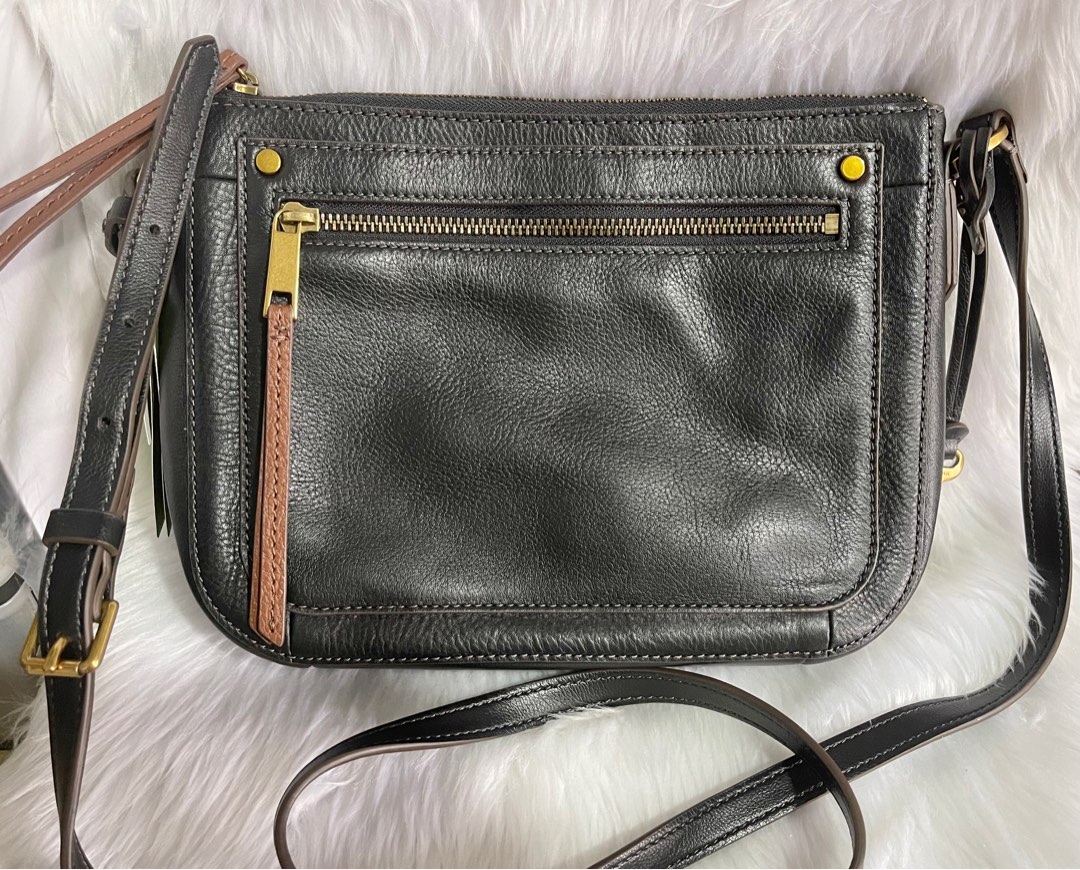 Original Fossil Farrah Black Leather Crossbody Bag, Women's Fashion