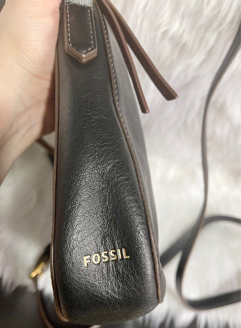 Original Fossil Farrah Black Leather Crossbody Bag, Women's Fashion