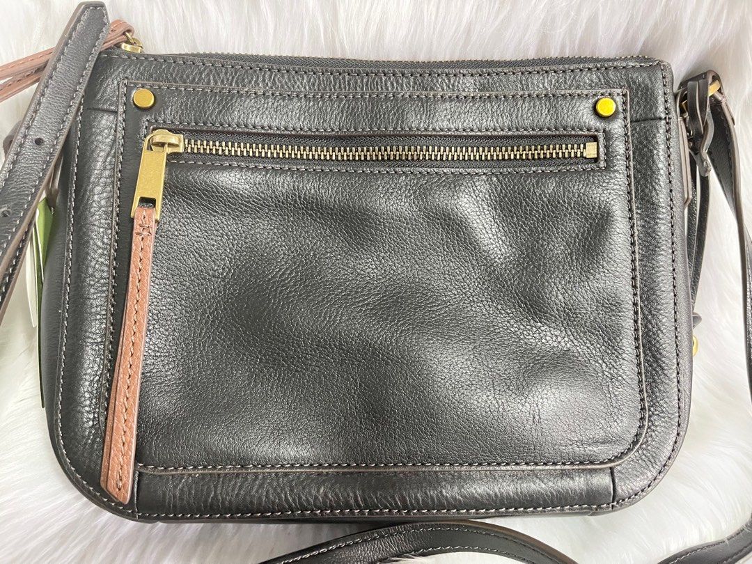 Original Fossil Farrah Black Leather Crossbody Bag, Women's Fashion