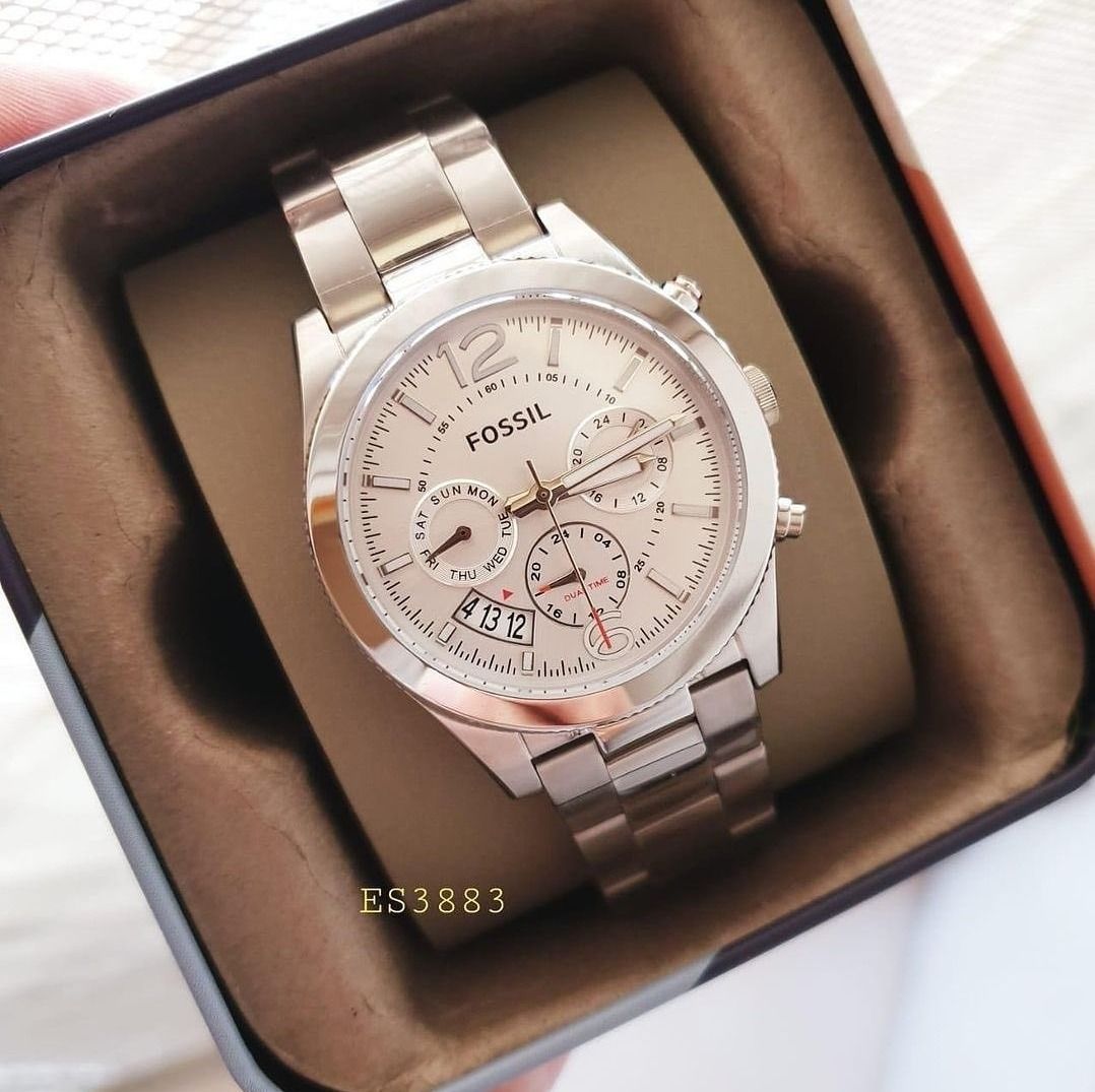 Original Fossil Perfect Boyfriend Silver Dial Ladies Dual Time