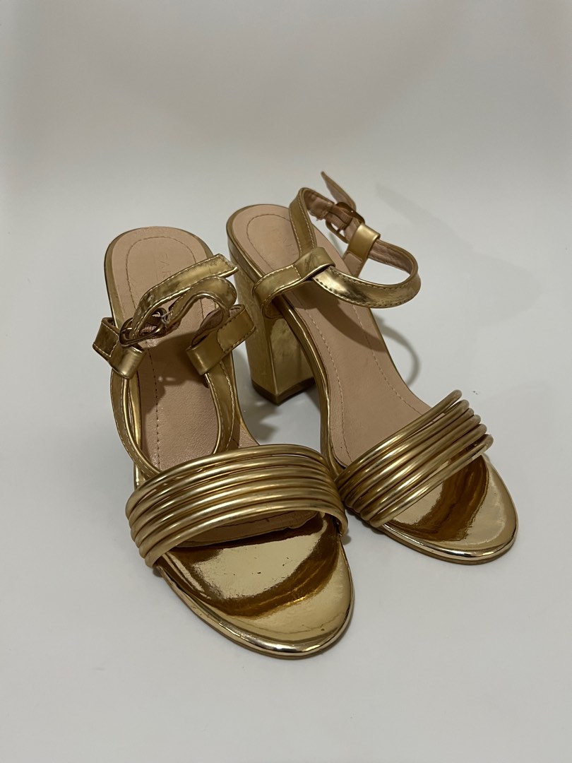 Gold Thread Embroidered Platform Block Heels
