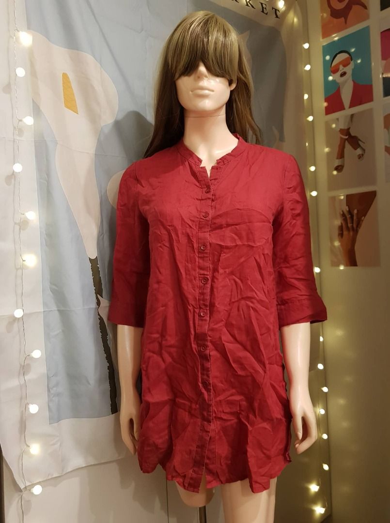 PRELOVED RED BEACH OUTFIT/WORK-OFFICE/CASUAL/CHURCH BUTTON DOWN DRESS W/  SLEEVES & SLIT FOR WOMEN., Women's Fashion, Dresses & Sets, Dresses on  Carousell