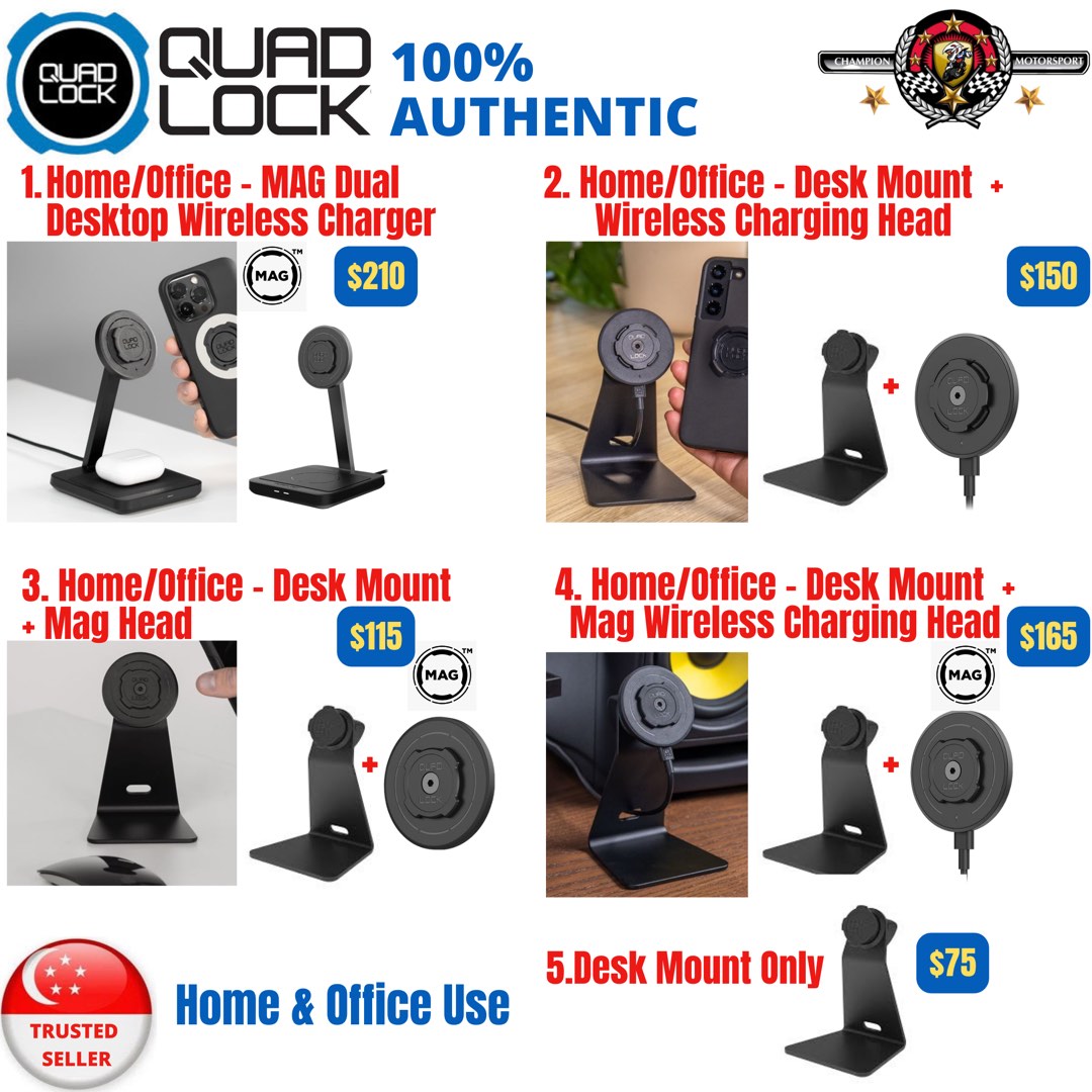 Quadlock Mount Quad Lock MAG Dual Desktop Wireless Charger Free