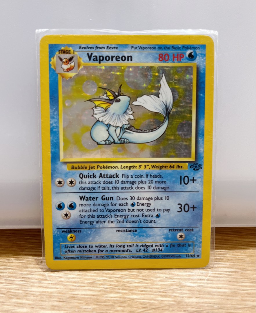 1999 Pokemon Card Vaporeon Holo #12/64 海外 即決-