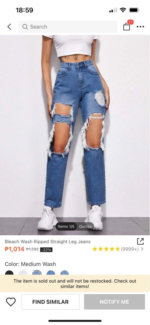 shein super ripped jeans (Category: Jeans) located in Pasay City. Submitted by vvsdeclutter (Listing ID 1194878074, Image 1). Description: brandnew!! bought from shein!! my boyfriend doesn’t like me wearing tattered pants 🙄 fits sizes 25-27 highwaisted pants.