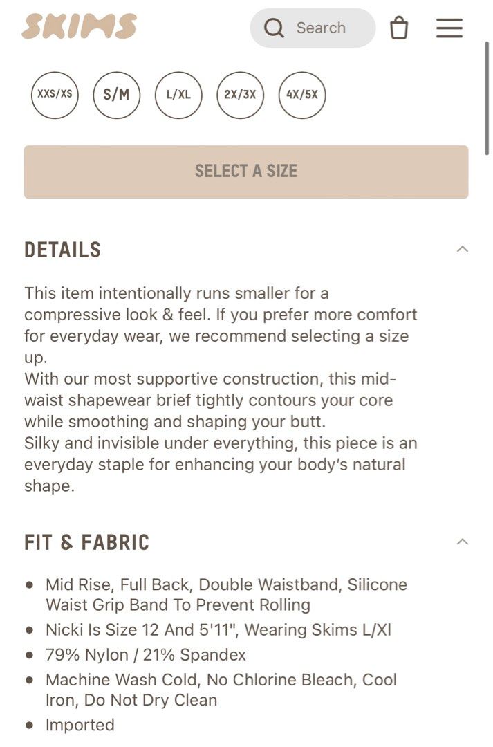SKIMS Core Control Brief, Women's Fashion, New Undergarments & Loungewear  on Carousell