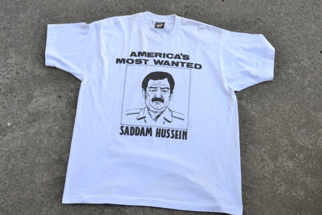 Vintage America's Most Wanter Saddam Hussein Shirt, Men's Fashion, Tops
