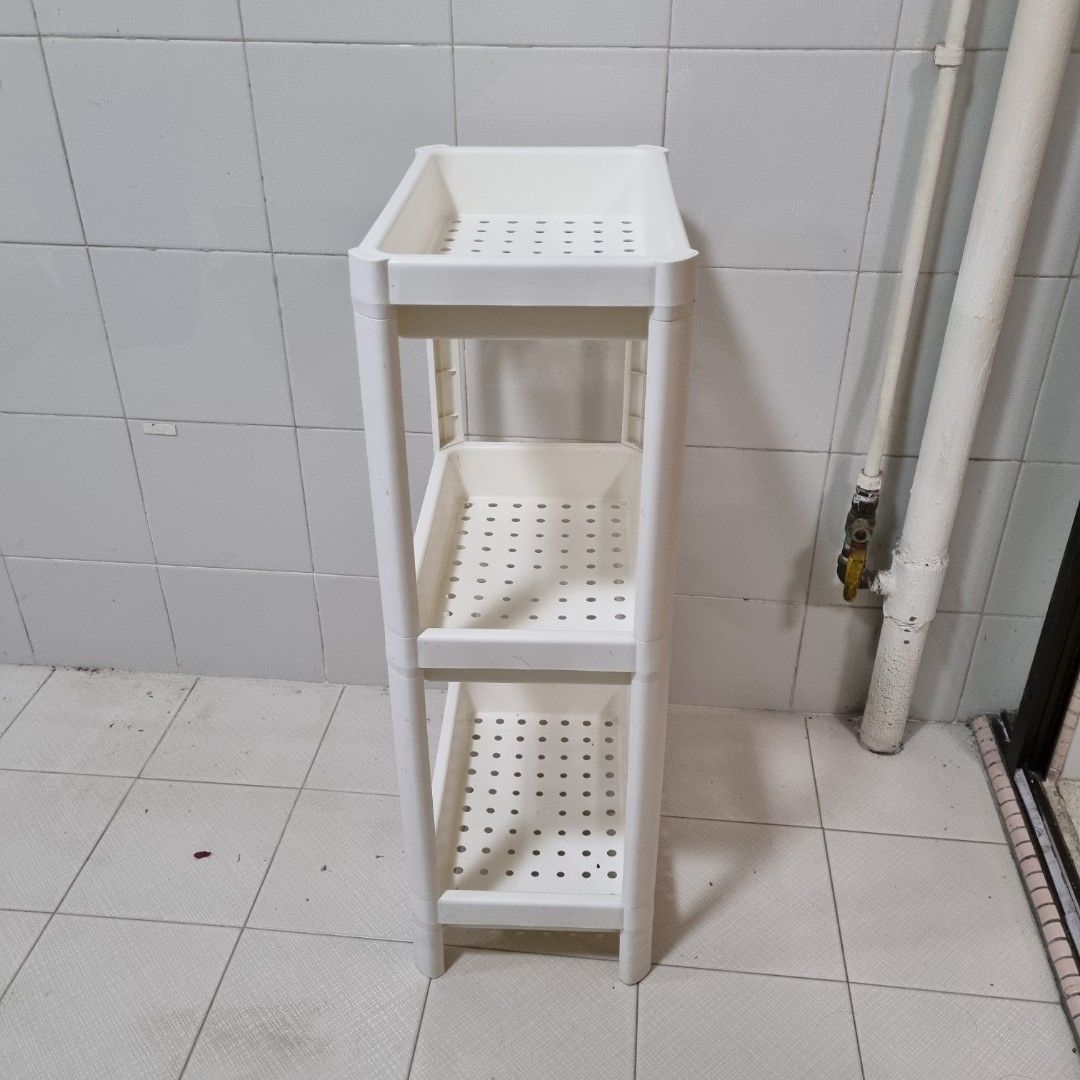 White plastic shelving / rack 3tiers, Furniture & Home Living