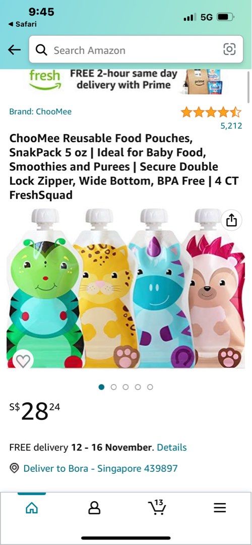 SnakPack Reusable Baby Food Pouch - 8 CT, 5 oz.