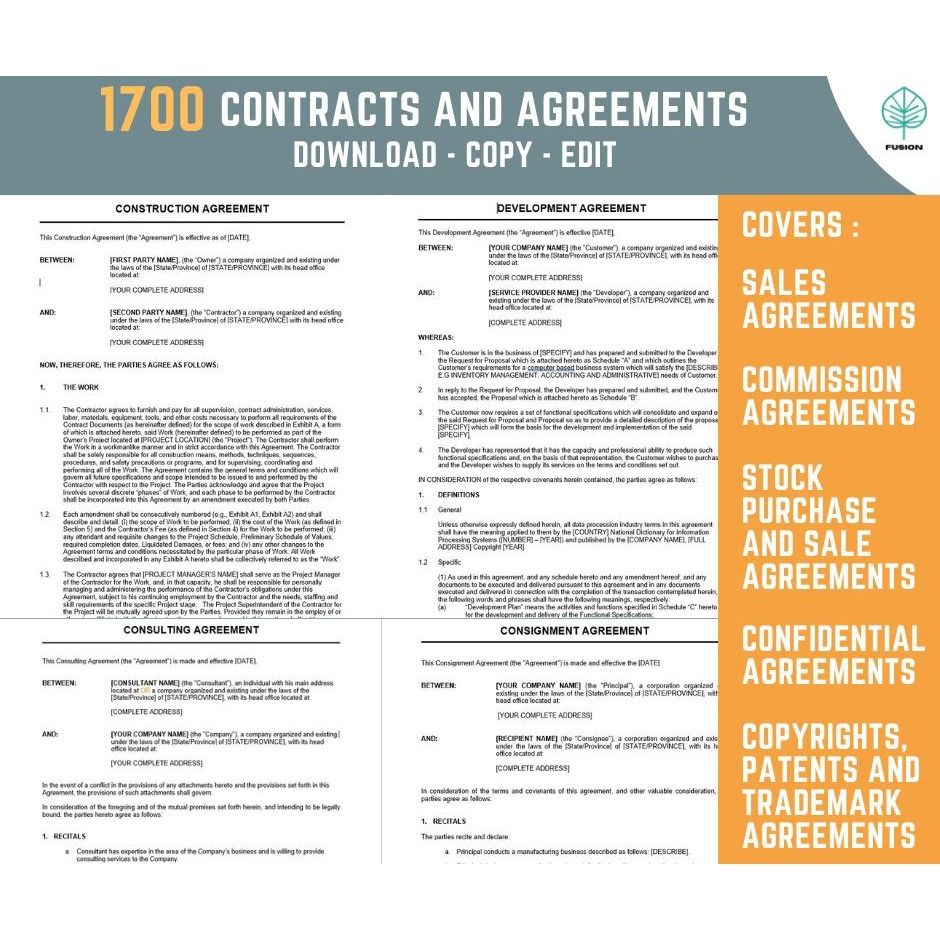 1400 Sets Editable Contract and Agreement Template Documents Suitable ...
