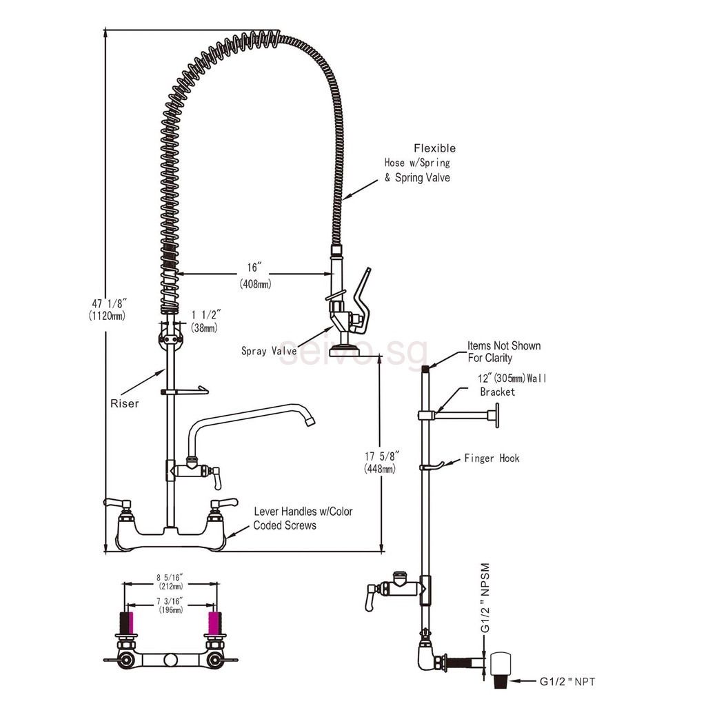 4ft Commercial Sink Kitchen Faucet Pull Down Prerinse Sprayer 8