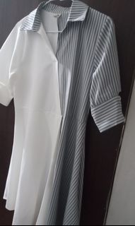 白與條紋設計洋裝