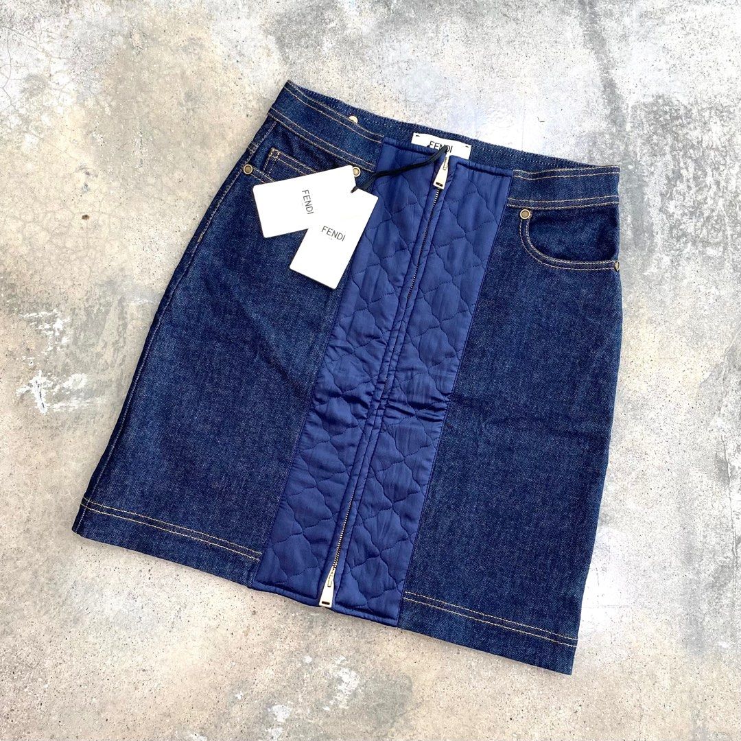 💯% Brand New Authentic Fendi Blue Colour Denim Midi Skirts  