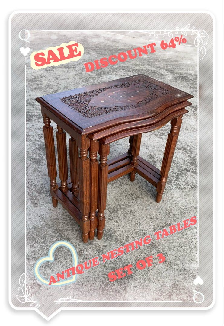 Antique nesting tables set of 3, Furniture & Home Living, Furniture