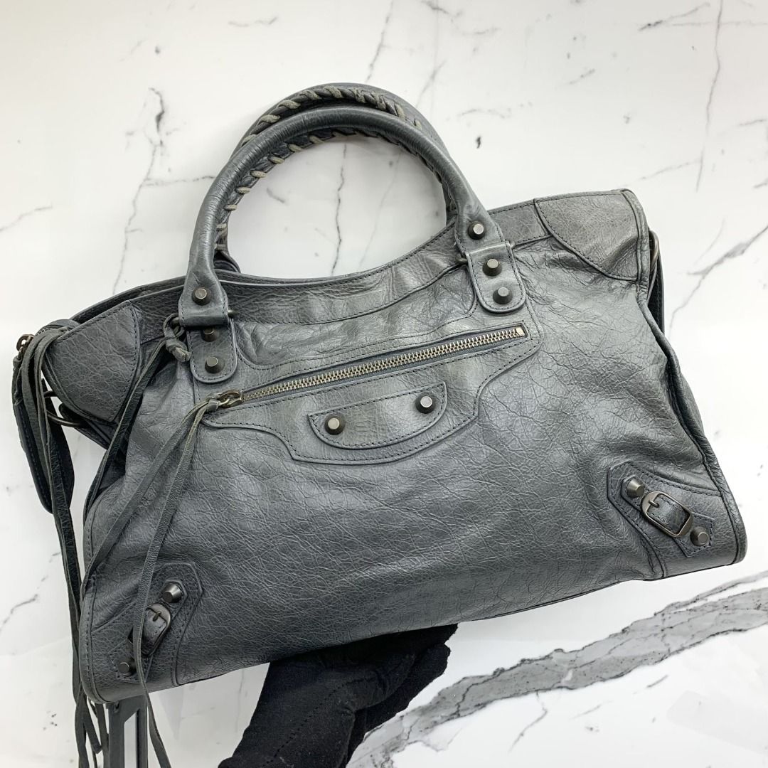 BALENCIAGA 115748 GREY LEATHER THE CITY WITH MIRROR SHOULDER BAG 227028255 SI