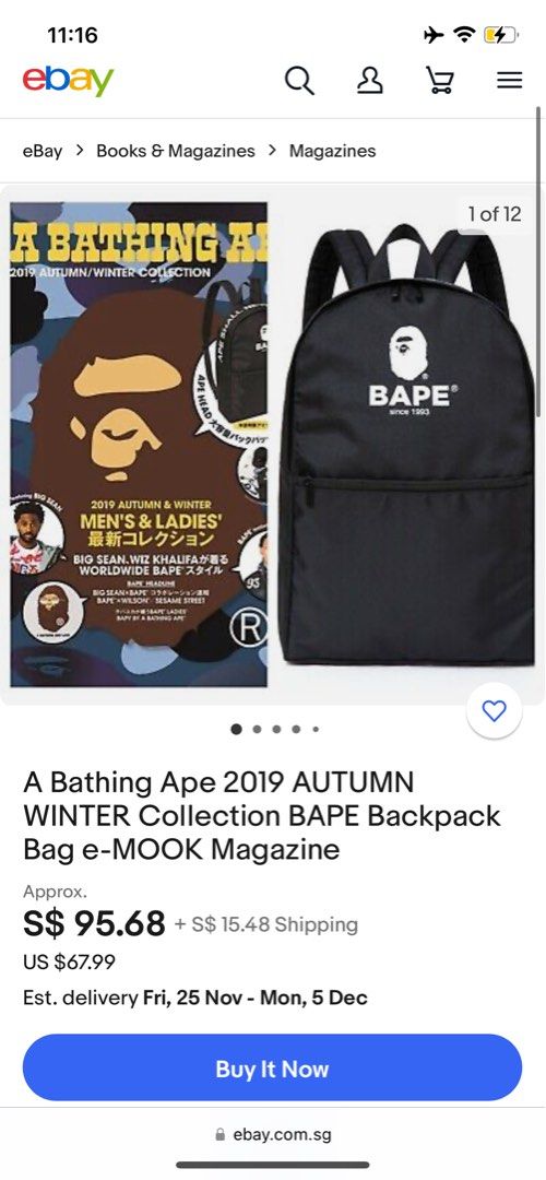A Bathing Ape Bape Black Backpack 2019 Japan Limited Japanese Magazine  Novelty