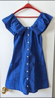 Blue Off-Shoulder Dress with Pockets Size M