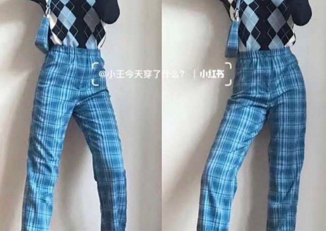 Blue plaid pants brandy melville top