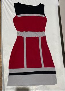 Red Gray Black - Color Block Dress for Ladies