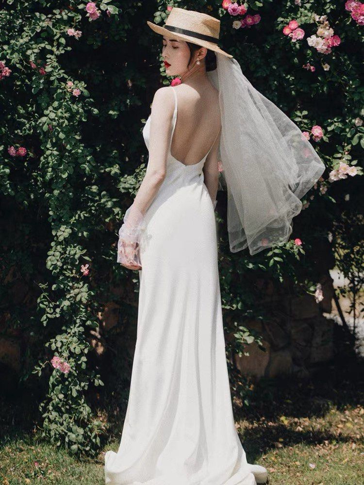 White silk slip wedding dress outlet
