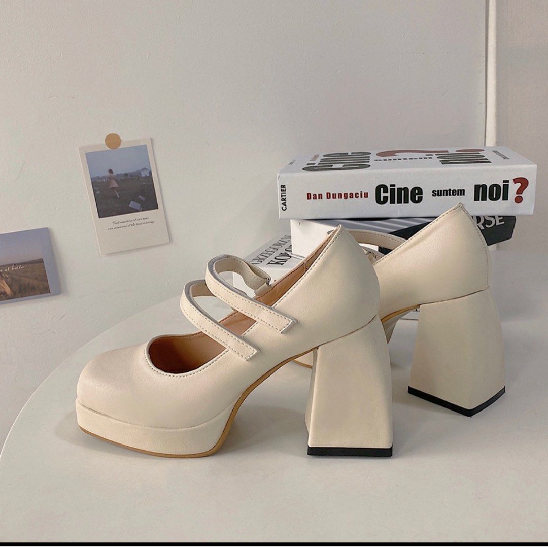 cream platform pumps